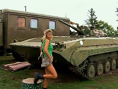 Big Tittied Blonde Hottie Strips On A Hood On Military Jeep Porn Videos