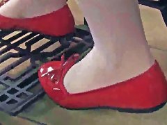 Pretty Brunette Chick Petra Wears Red Flats While Working With Sewing Machine Porn Videos