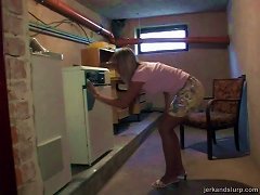 Pierced Blonde Gives A Nice Hand Job In The Basement Porn Videos